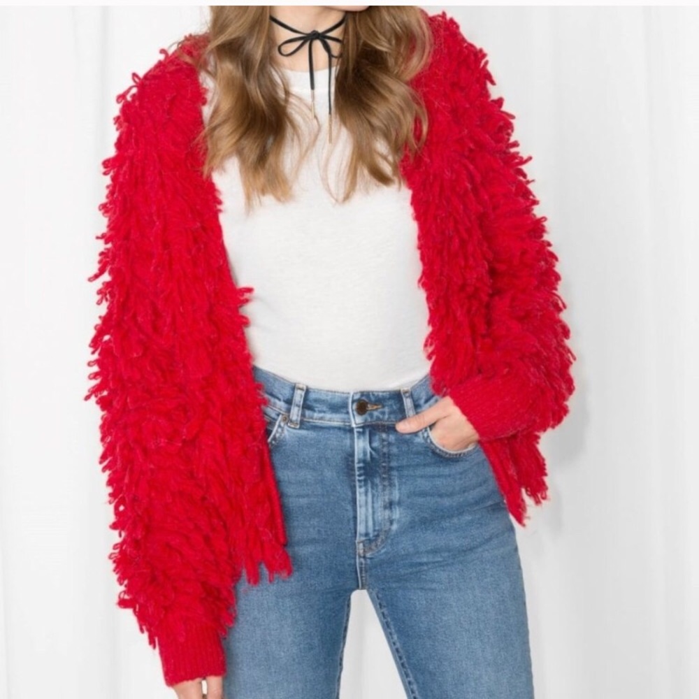 & OTHER STORIES Shaggy Red Wool Sweater Jacket S